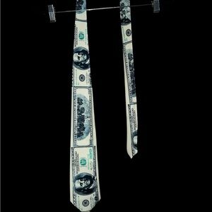 Stylish Currency Print Tie‎ in Black and Cream